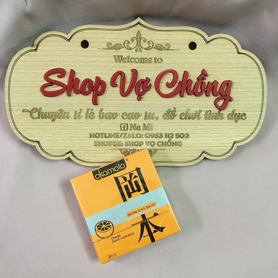 Bao cao su siêu mỏng hương cam Okamoto Skinless Skin Orange Lubricated 3 cái/hộp