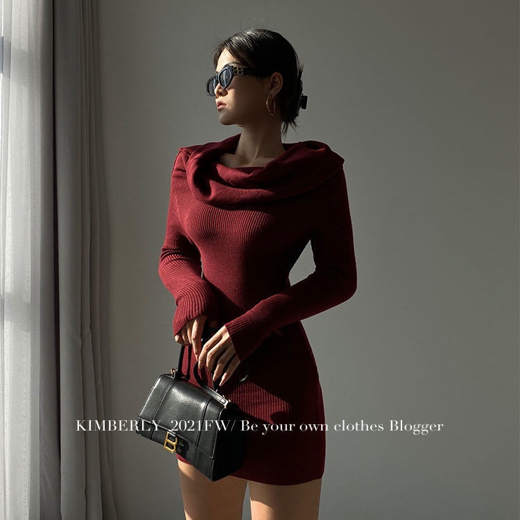 One Đầm Trễ Vai Dài Tay Phong Cách Retro Nữ Tính