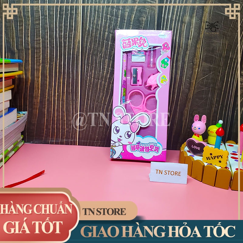 Bộ dụng cụ học sinh 6 món cực xinh màu hồng và màu xanh