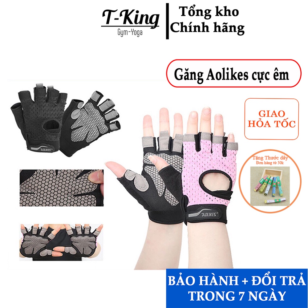 Găng tay tập gym Nam, Nữ Aolikes cao cấp - Mặt sau có lưới thoáng, đệm cực êm