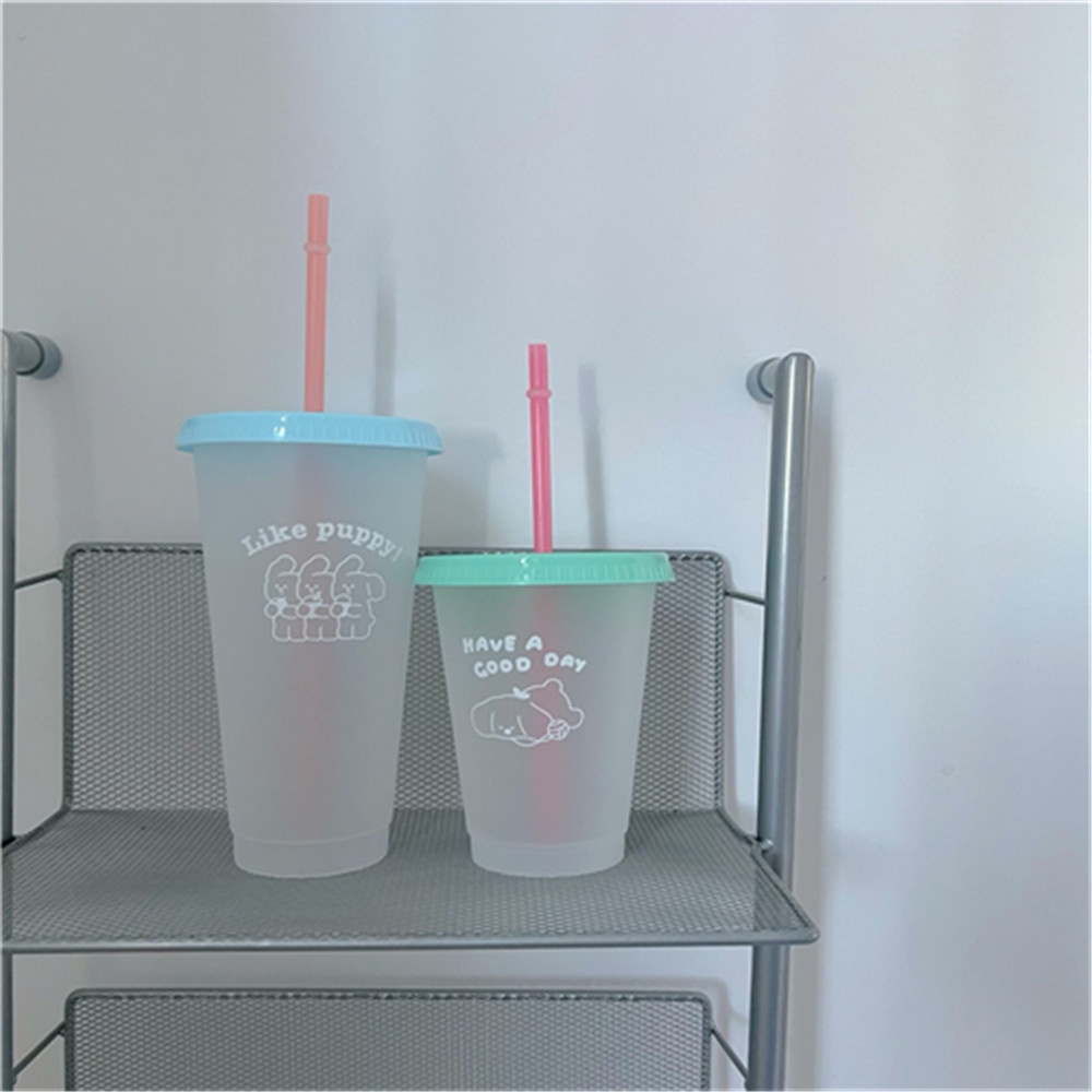 Bình Đựng Nước Bằng Nhựa Trong Suốt Hình Chú Chó Hoạt Hình Dễ Thương Dung Tích Lớn 470 / 700ml