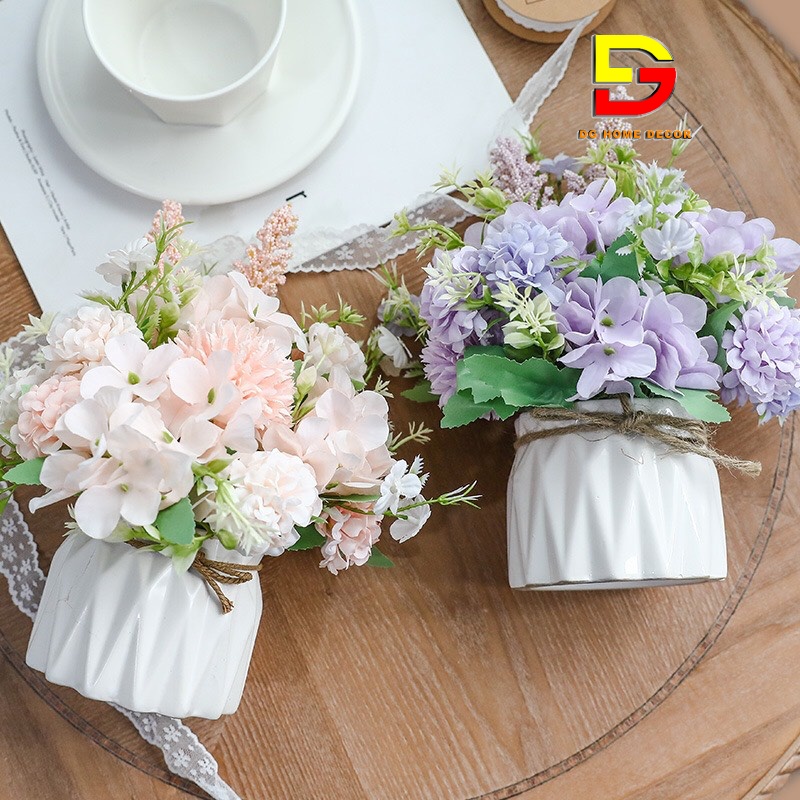 Hoa Giả, Chậu Hoa Cẩm Tú Cầu Mini Để Bàn Trang Trí Nhà Cửa, Làm Quà Tặng ý Nghĩa DG-32