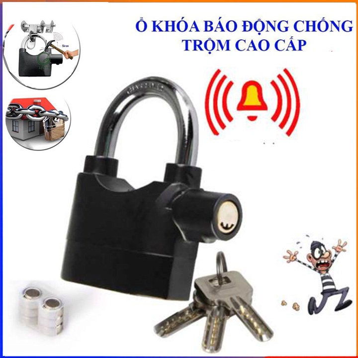 Ổ khoá chống trộm có còi hú báo động cao cấp tặng kèm pin thay thế