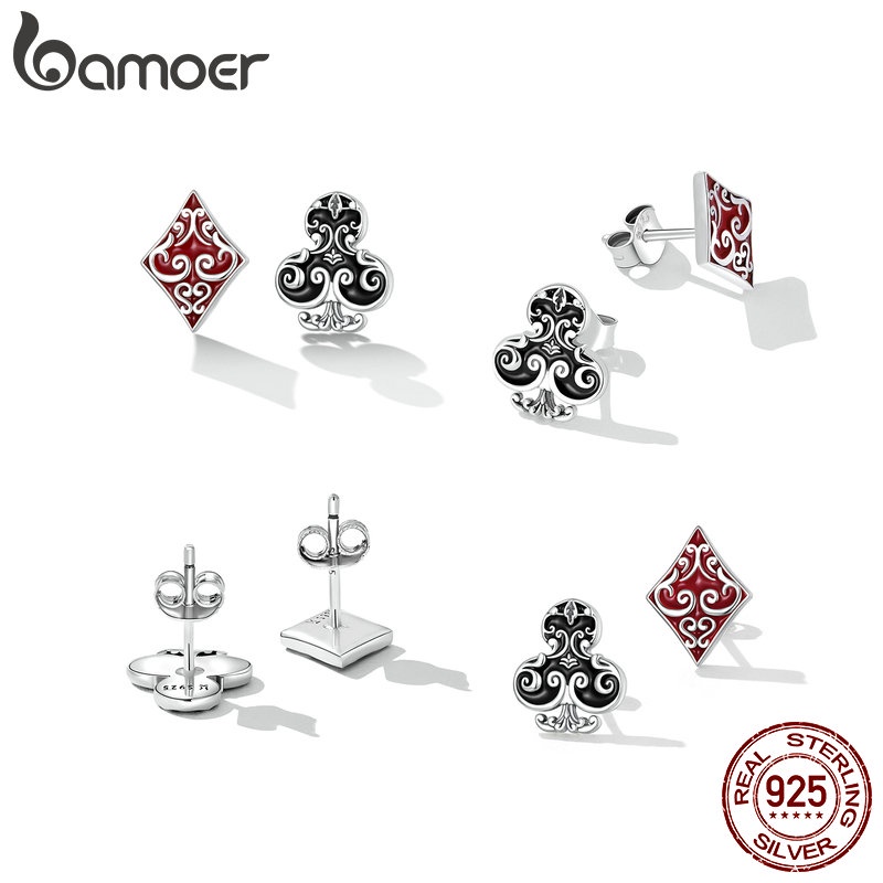 Bông tai BAMOER SCE1457 bạc 925 hình lá bài poker thời trang unisex