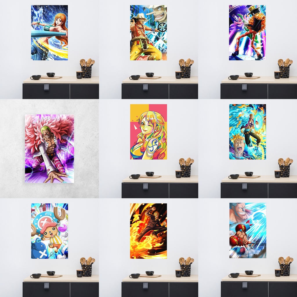 Tranh Canvas decor hình One piece - Băng hải tặc mũ rơm sẵn khung gỗ, trắng, đen, Tranh treo phòng ngủ, phòng khách
