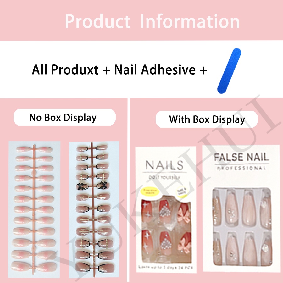 Bộ 24 móng tay giả ngắn hình hoa hồng trang trí móng cho nữ