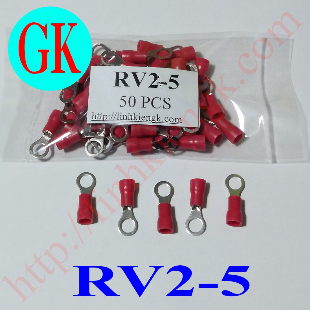 (50 cái) Đầu cốt điện RV2-5 màu đỏ [K-04-12]