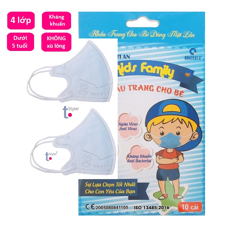 [Chính hãng] 1 hộp 10 cái khẩu trang cho bé dưới 5 tuổi thiết kế 3D 4 lớp vải SMS khang khuan, nhiều màu | BigBuy360 - bigbuy360.vn