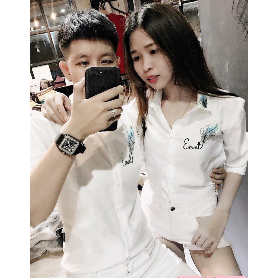 áo sơ mi cặp thêu hình lông công siêu đẹp GKM bao đẹp