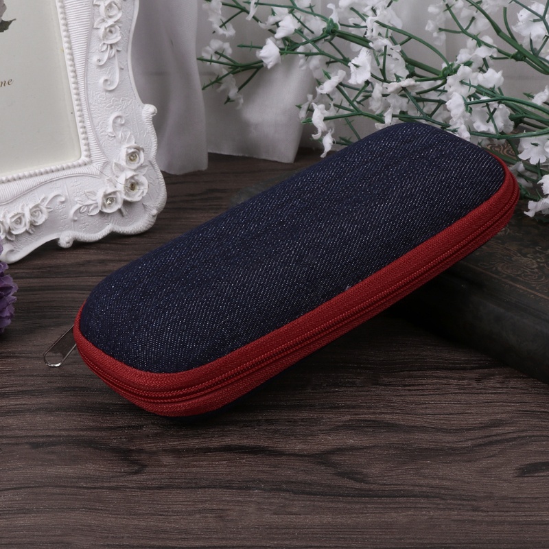 Hộp Đựng Mắt Kính Bằng Vải Denim Có Khóa Kéo Chống Rơi