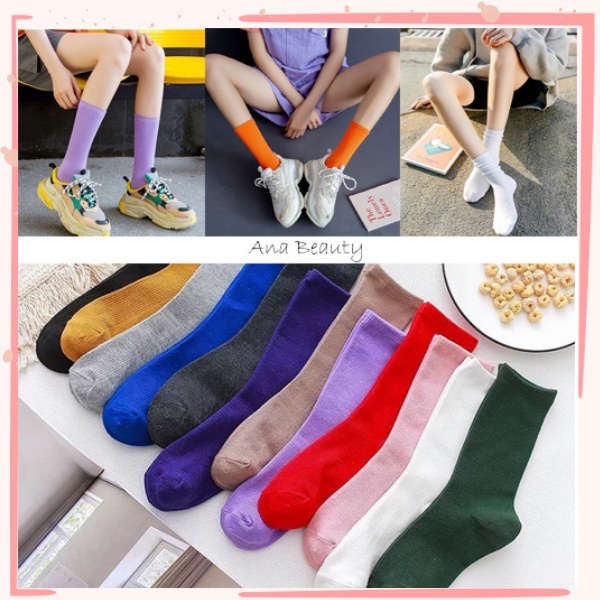 Tất nhún Anabeauty vớ nữ nhún cổ cao vintage phong cách Hàn Quốc vớ nhiều màu ND18