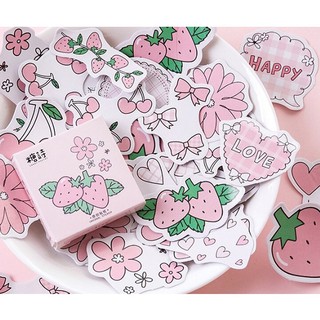 Hộp 45 Sticker Dâu Tây trang trí sổ tay, planner