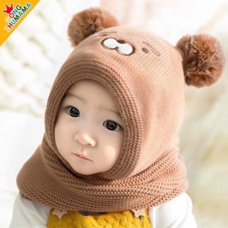 Mũ Len Gấu Liền Khăn Siêu Ấm Cho Bé 0-2 Tuổi