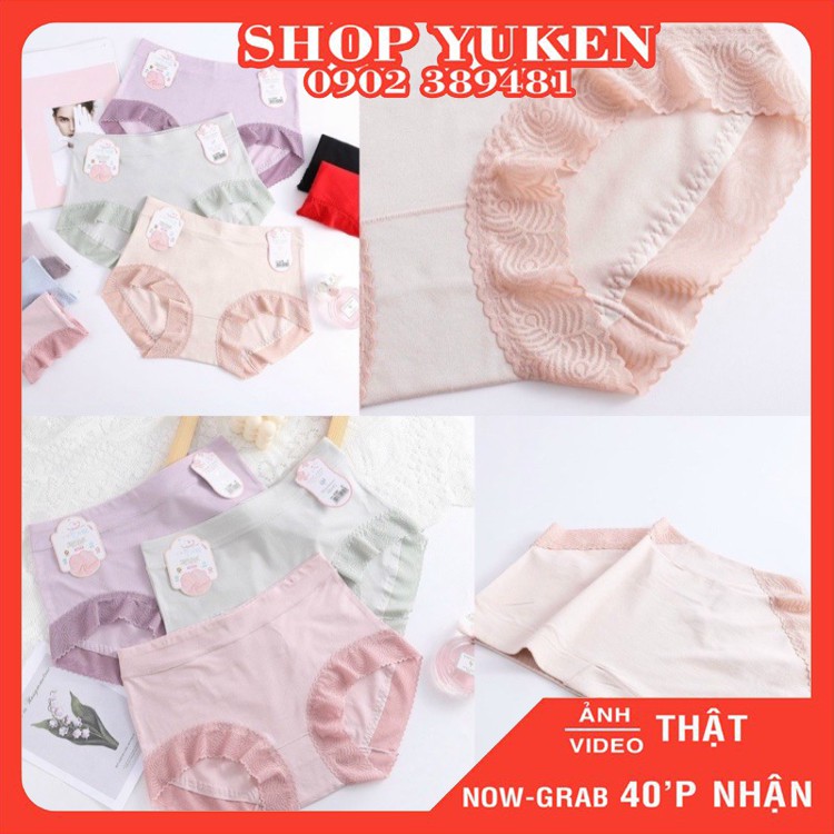 Quần Lót nư, Quần lót cotton đại viền ren lưng cao 50-70kg Q249
