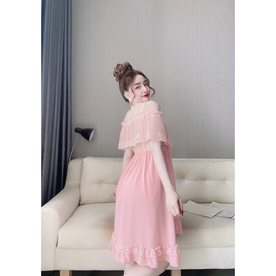 Set Váy Ngủ Nữ Chiffon Sexy Kèm Áo Choàng 🍁 Bộ Đồ Ngủ Nữ Khuyến Rũ Hai Dây Gợi Cảm 🍁 Vải Đẹp