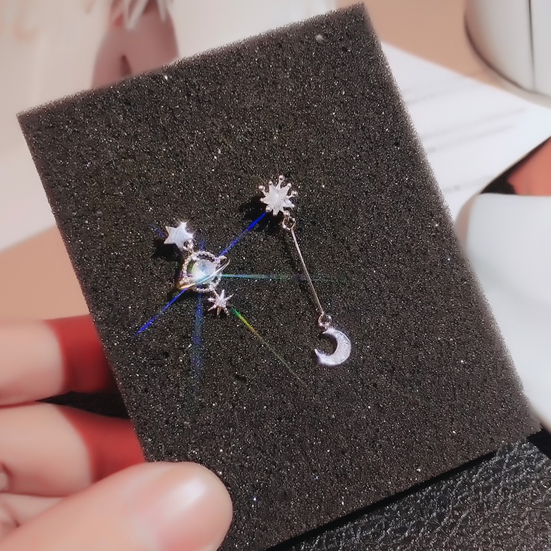 [Jiudolan] Bông Tai Mạ Vàng 18K Đính Đá Zircon Mặt Trăng Ngôi Sao Thanh Lịch