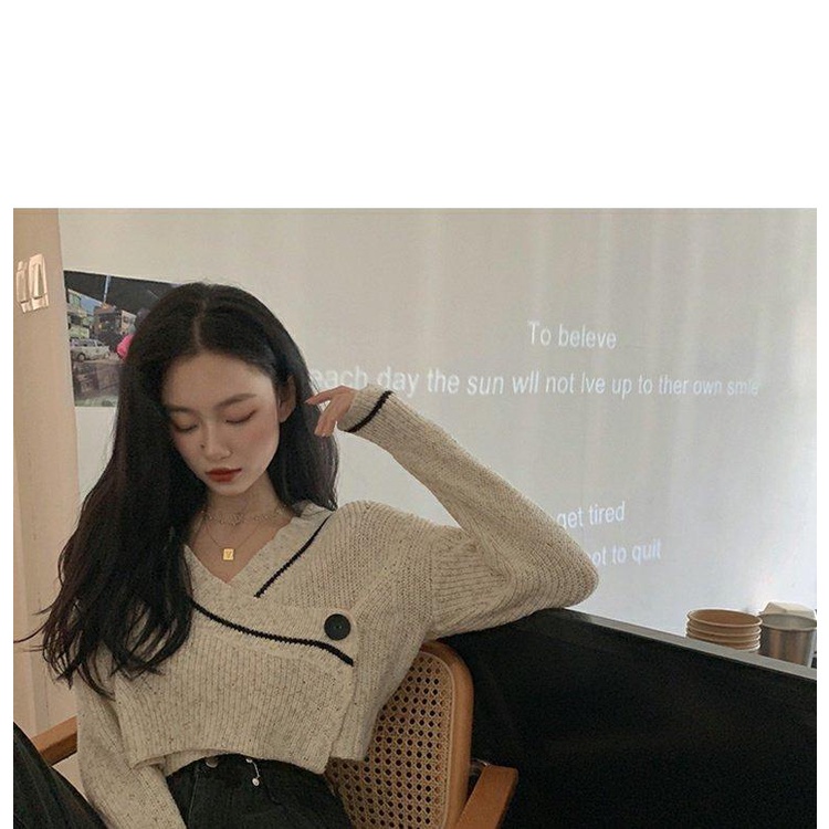 COZOK Áo len tay dài cổ chữ V form rộng