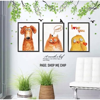 Set 3 Tranh Chó Mèo Gà Dán Tường Trang Trí Phòng