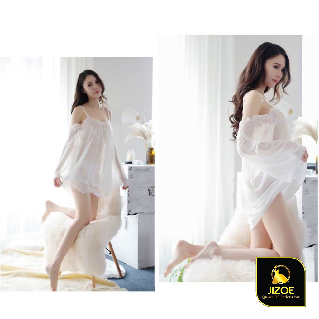 Váy ngủ đẹp dễ thương Ren Hàn Quốc Sexy gợi cảm chất liệu Voan mỏng xuyên thấu JIZOE VYN11
