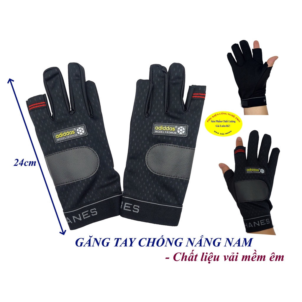Bao tay Găng tay Nam Kiểu hở 2 ngón Gắn chữ adiddas Chất liệu vải mềm êm, Chống nắng, Chống tia UV, Bảo vệ đôi tay