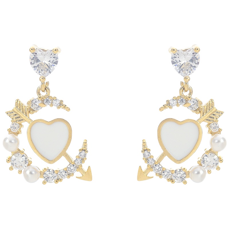 Khuyên tai JIUDUOLAN dạng kẹp/ xỏ thiết kế trái tim đính đá zircon nhân tạo thời trang thanh lịch dành cho nữ