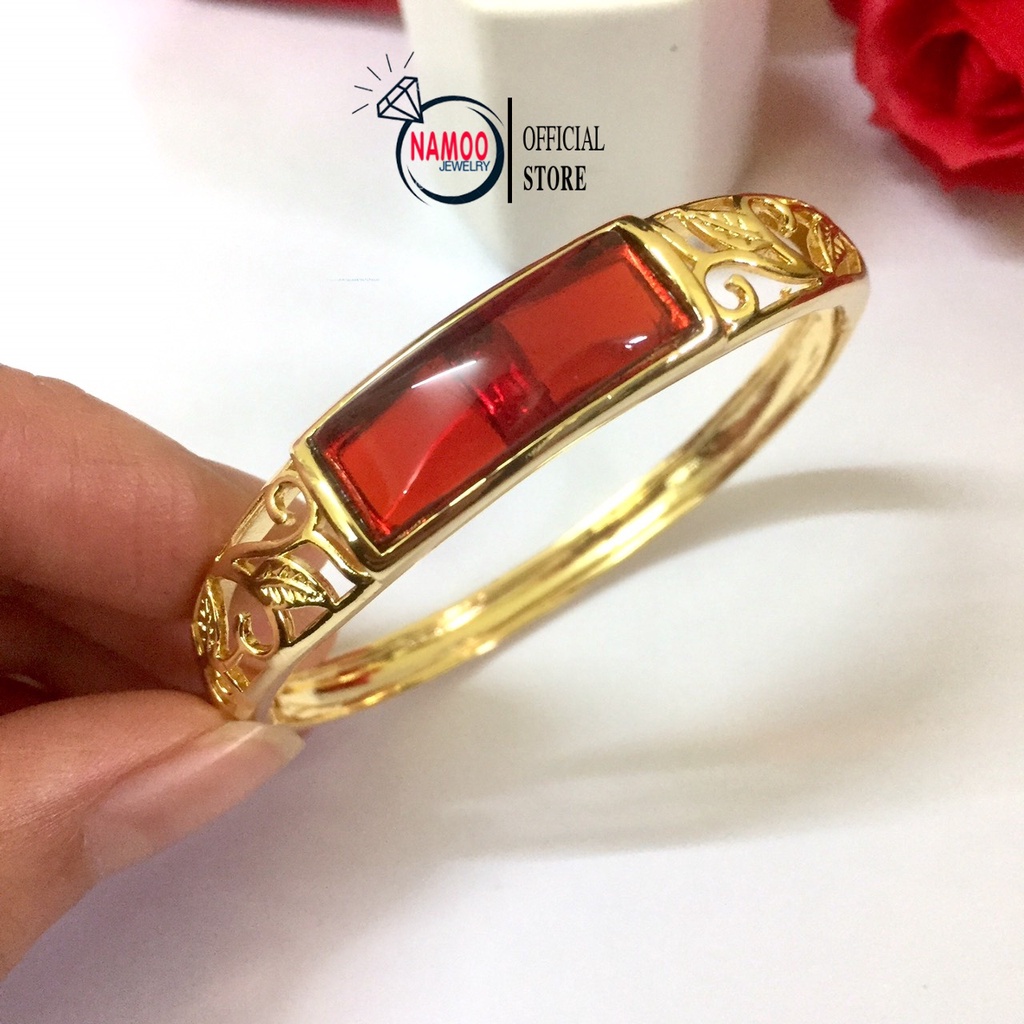 Lắc Tay Nữ Mạ Vàng 18k L606 Mã Não Xanh Đỏ Namoo Jewelry Chuyên Sỉ
