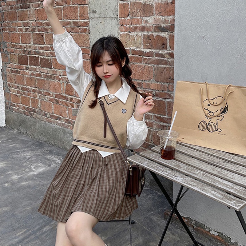 IELGY Áo sơ mi màu trắng tay dài cổ polo phong cách trẻ trung cho nữ