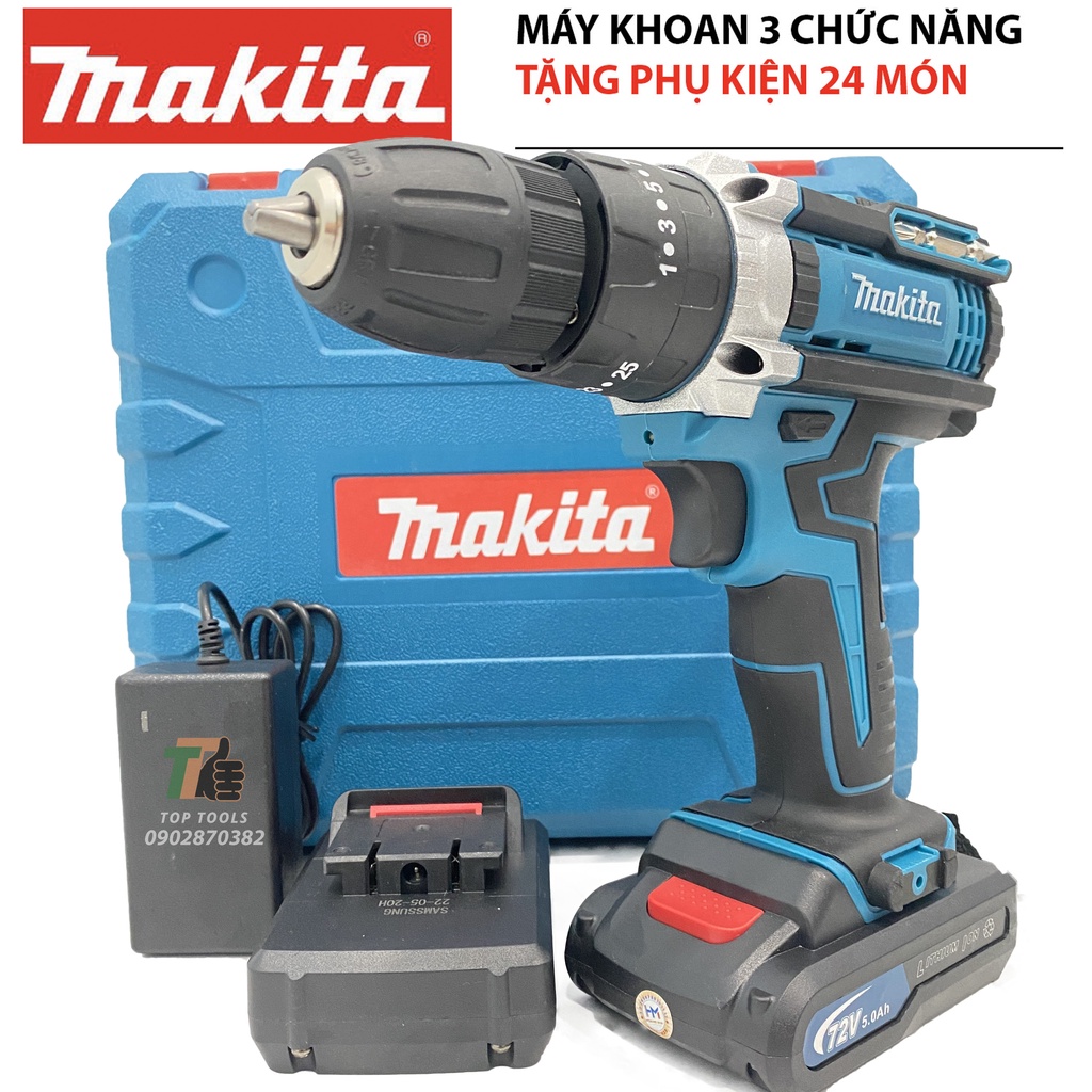 Máy khoan pin, Máy khoan pin Makita 36v, khoan pin 3 chức năng, tặng phụ kiện 24 chi tiết
