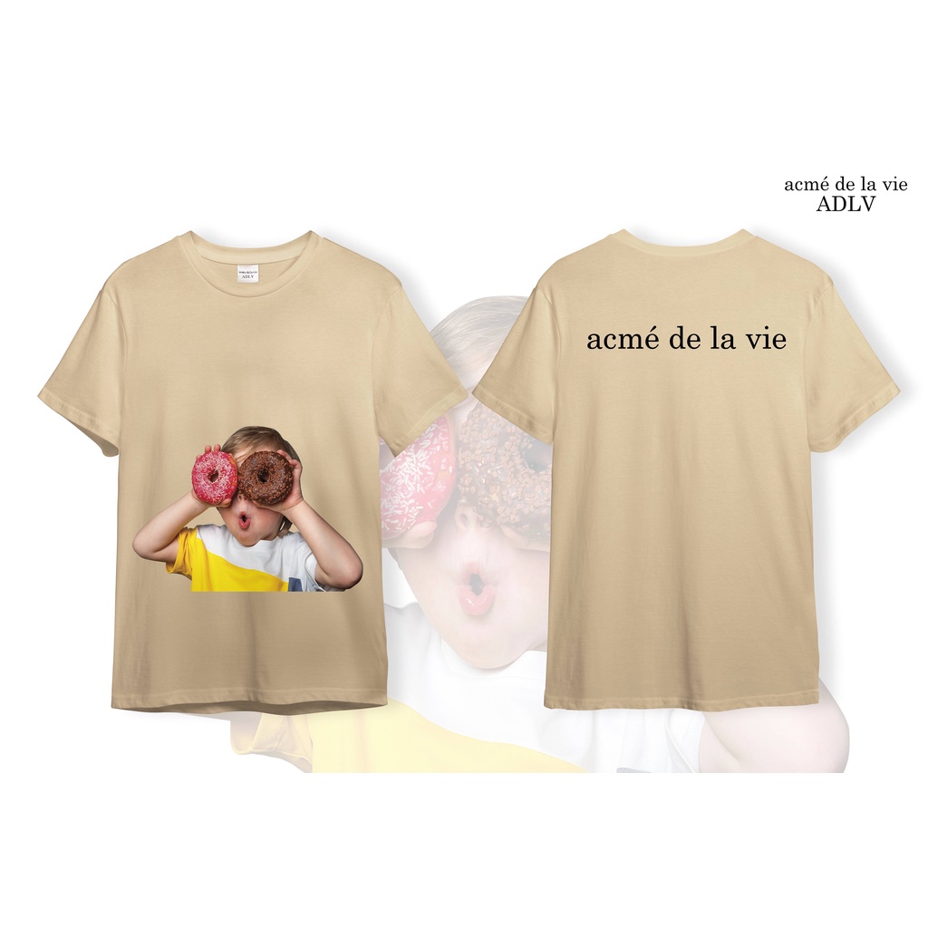 Áo ADLV Thun Cotton CAO CẤP [Vải Cotton] Mẫu 4 Bé Cầm Donut Hồng Nâu