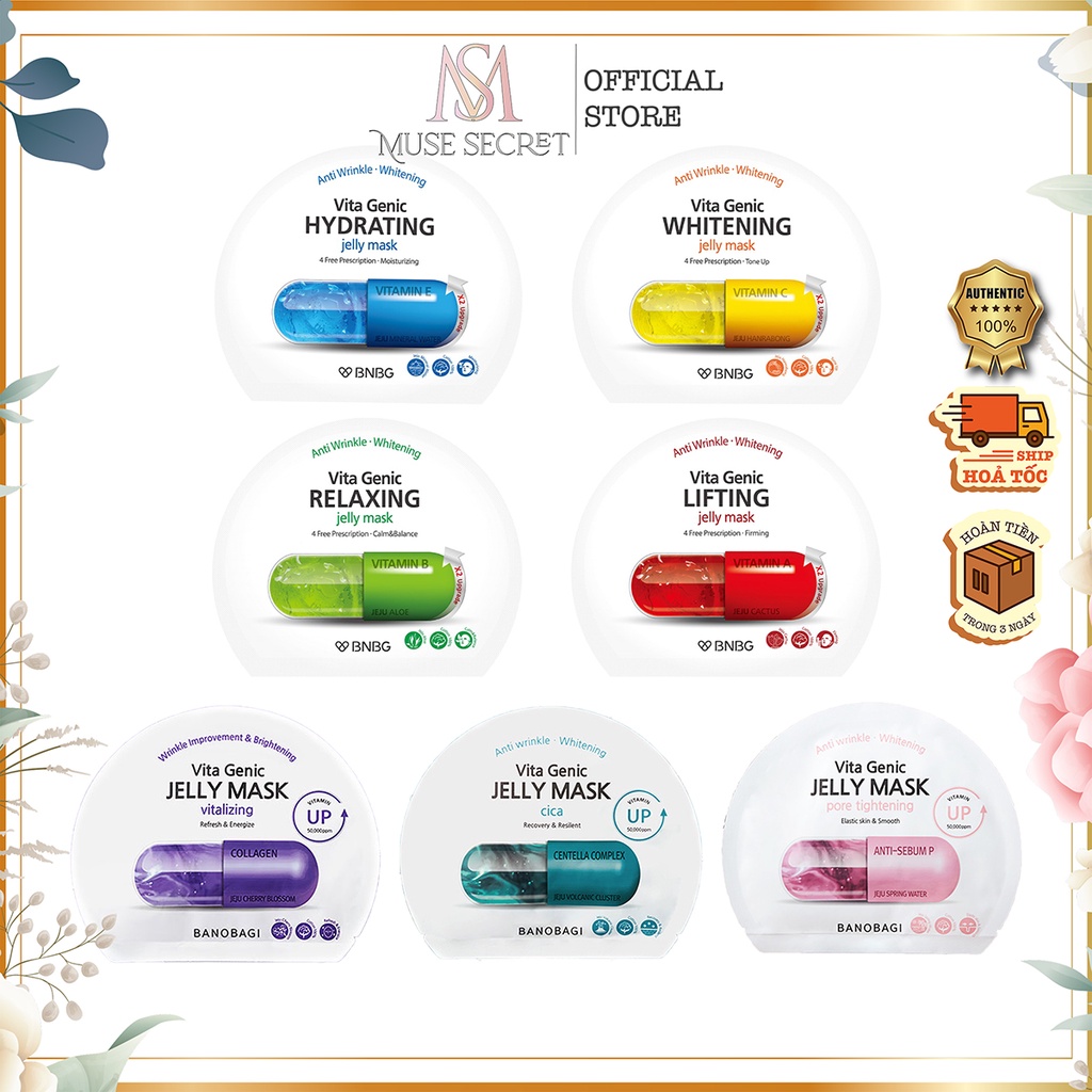 [Quà Tặng Khẩu Trang] Mặt Nạ BNBG - Mặt Nạ Vita Genic Jelly Mask Giấy Viên Thuốc Trắng Da Giảm Mụn Bổ Sung Vitamin 30ml