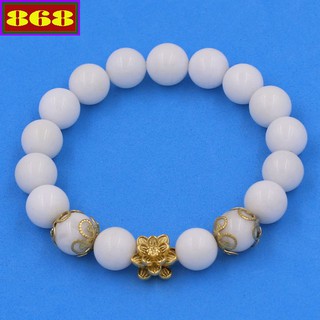Vòng chuỗi đeo tay trắng 10 ly - Chuỗi hoa sen vàng VSHTHSBKV10 - Hợp mệnh Kim, Thủy