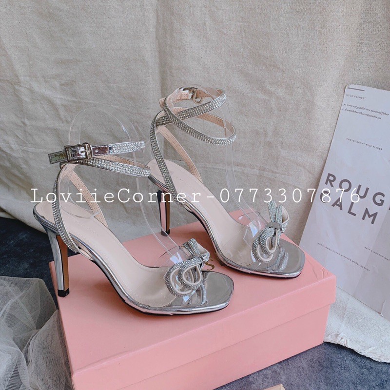 SANDAL CAO GÓT 9CM NỮ LOVIIECORNER - GIÀY CAO GÓT ĐÍNH ĐÁ QUAI MẢNH - SANDAL GÓT NHỌN NỮ 9 PHÂN DÂY CHÉO G201165