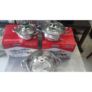bộ  03 nồi 3 đáy inox sunhouse