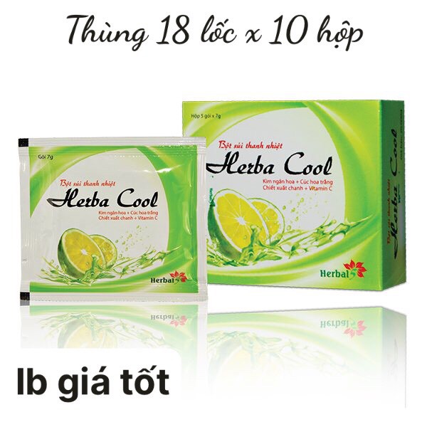 Lốc 10 Hộp, Hộp 5 Gói Bột Sủi Thanh Nhiệt Herba Cool- Nóng trong người, lở miêng, nhiệt miệng