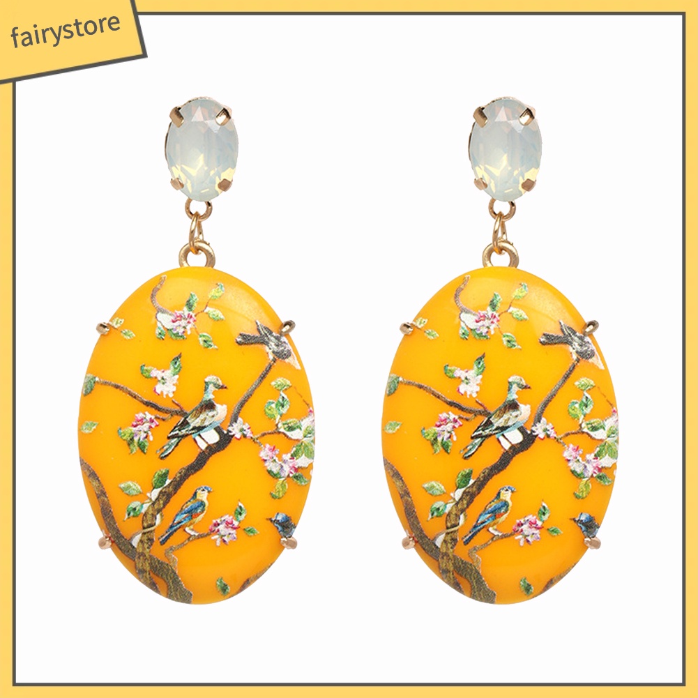 Cặp Hoa Tai Hợp Kim Đính Đá Hình Oval Xinh Xắn