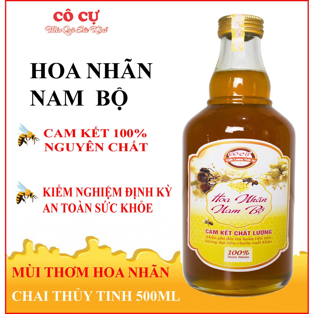 [Mã FMCGMALL giảm 8% đơn từ 250K] Mật ong nguyên chất Hoa Nhãn CÔ CỰ 1 LÍT -2 chai thủy tinh 500ml