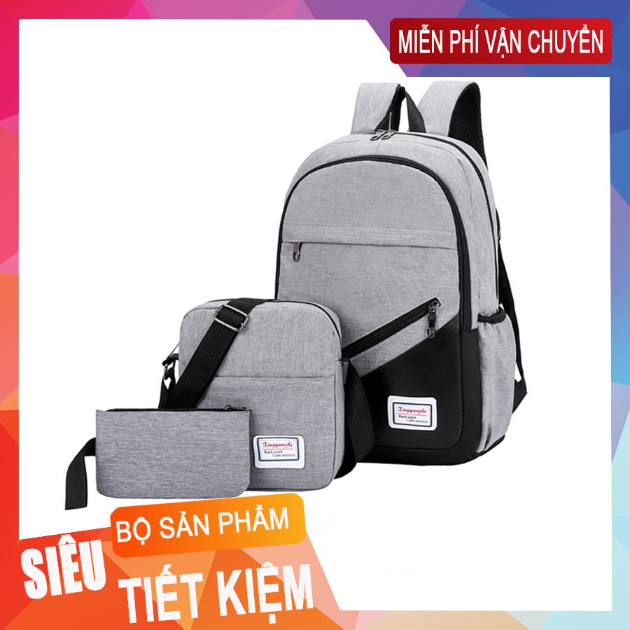 COMBO BALO BÁN CHẠY - Balo đi học ,đi làm Laptop 15,6inch + Túi đeo chéo ipad + Bóp bút vải bố xước cao cấp Manzo BL011