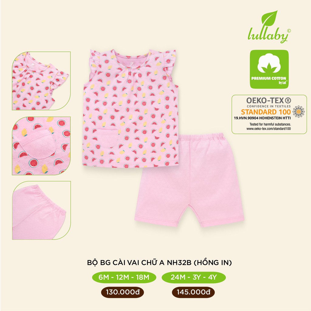 [CHÍNH HÃNG]Bộ áo sát nách quần đùi trẻ em cao cấp Lullaby NH32B NH33B
