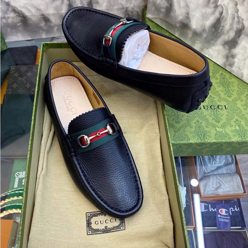 Giày Moca Gucci da bê tag sọc màu móc khóa LA fullbox