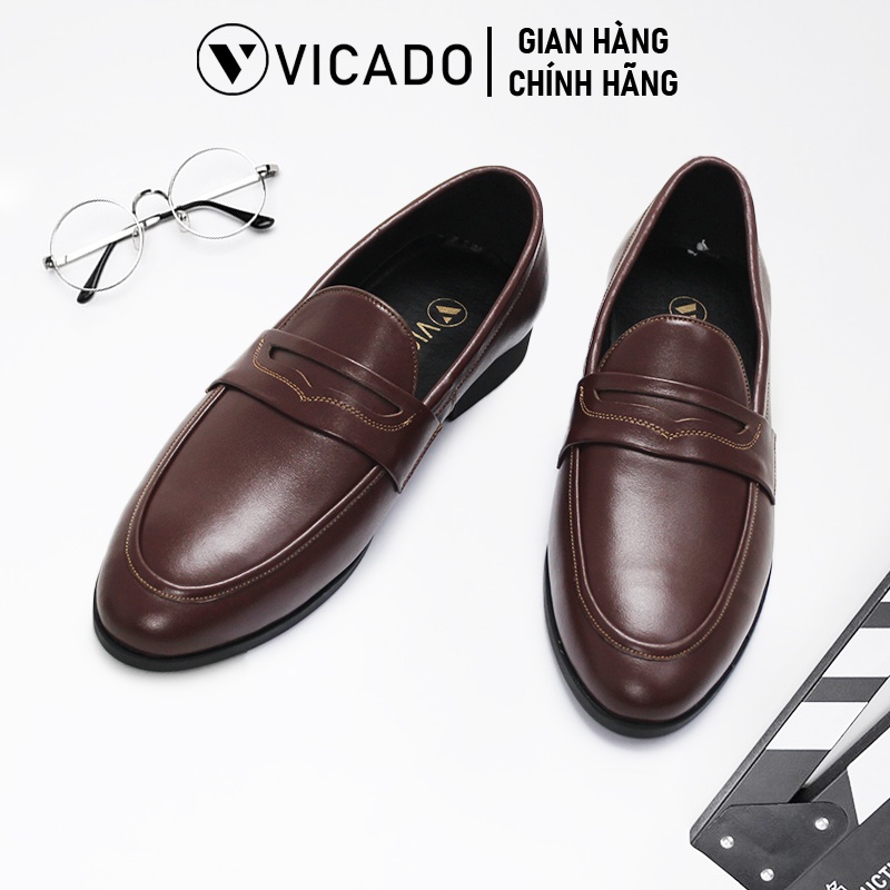 Giày lười nam da bò cao cấp công sở Loafer Vicado VO1112 màu nâu