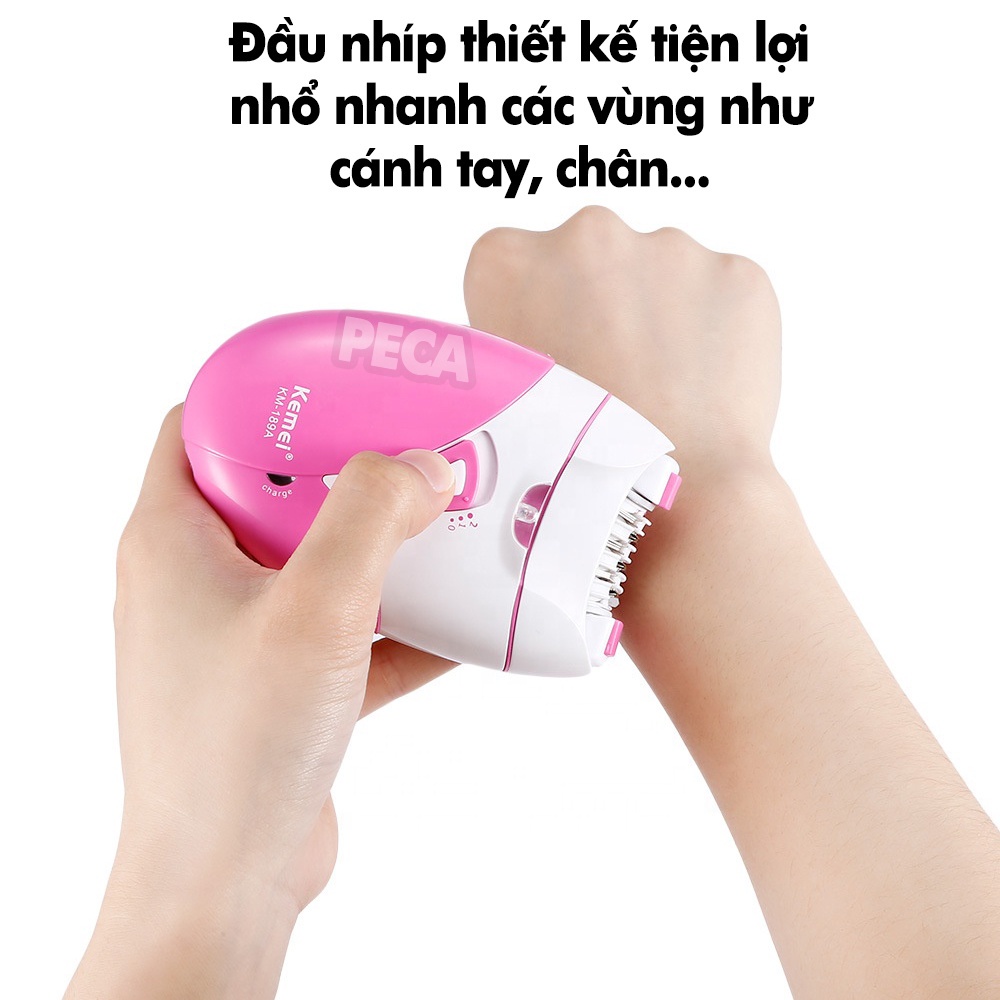 Máy tẩy, cạo lông Kemei KM-189A tẩy và nhổ lông toàn thân, dùng pin sạc chuyên nghiệp - hàng chính hãng