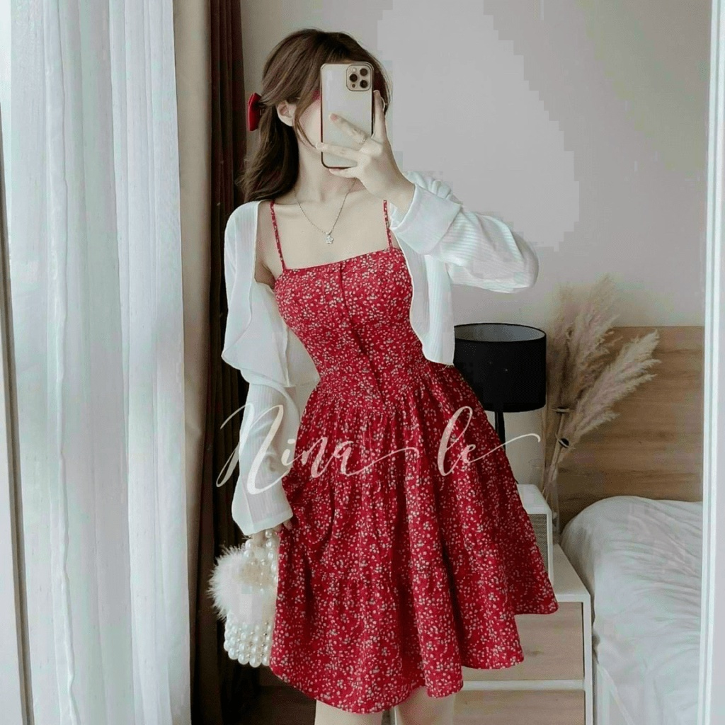 ĐẦM LỤA KÈM ÁO KHOÁC GÂN UP thoi trang shop valentina