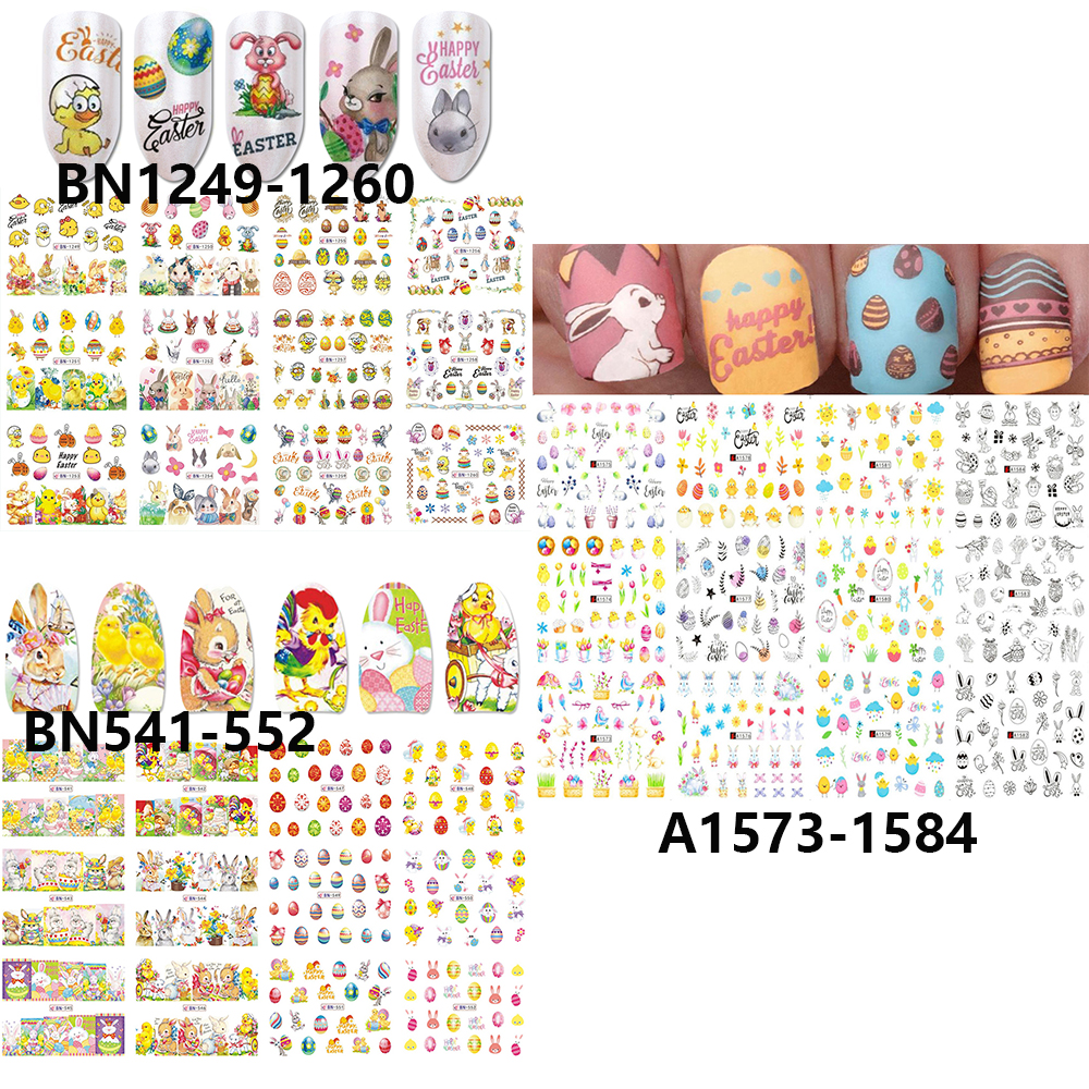 [Hàng mới về] Bộ 12 miếng dán trang trí móng tay nghệ thuật diy phong cách lễ Phục sinh
