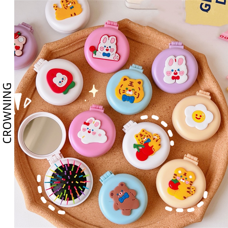 [Hàng mới về] Gương tích hợp lược trang điểm mini thiết kế hoạt hình đáng yêu nhỏ gọn dành cho bé gái F958