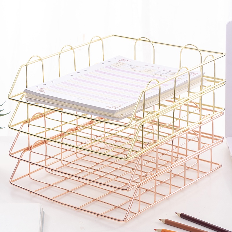 Kệ đựng tài liệu 4 ngăn cao cấp, giá sách thép không gỉ decor bàn làm việc