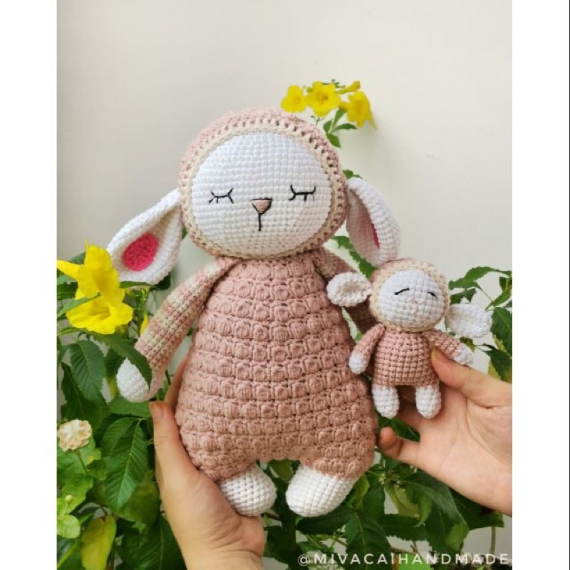 Set Cừu Mẹ Con Nhồi Bông An Toàn Cho Bé - Thú Bông Len Handmade Đan Móc Thủ Công Bằng Tay