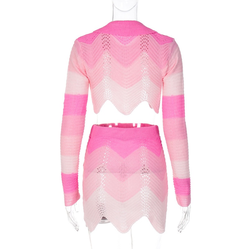 Bộ Áo Dệt Kim Dài Tay Cổ Polo + Chân Váy Lưng Cao Xinh Xắn Dành Cho Nữ