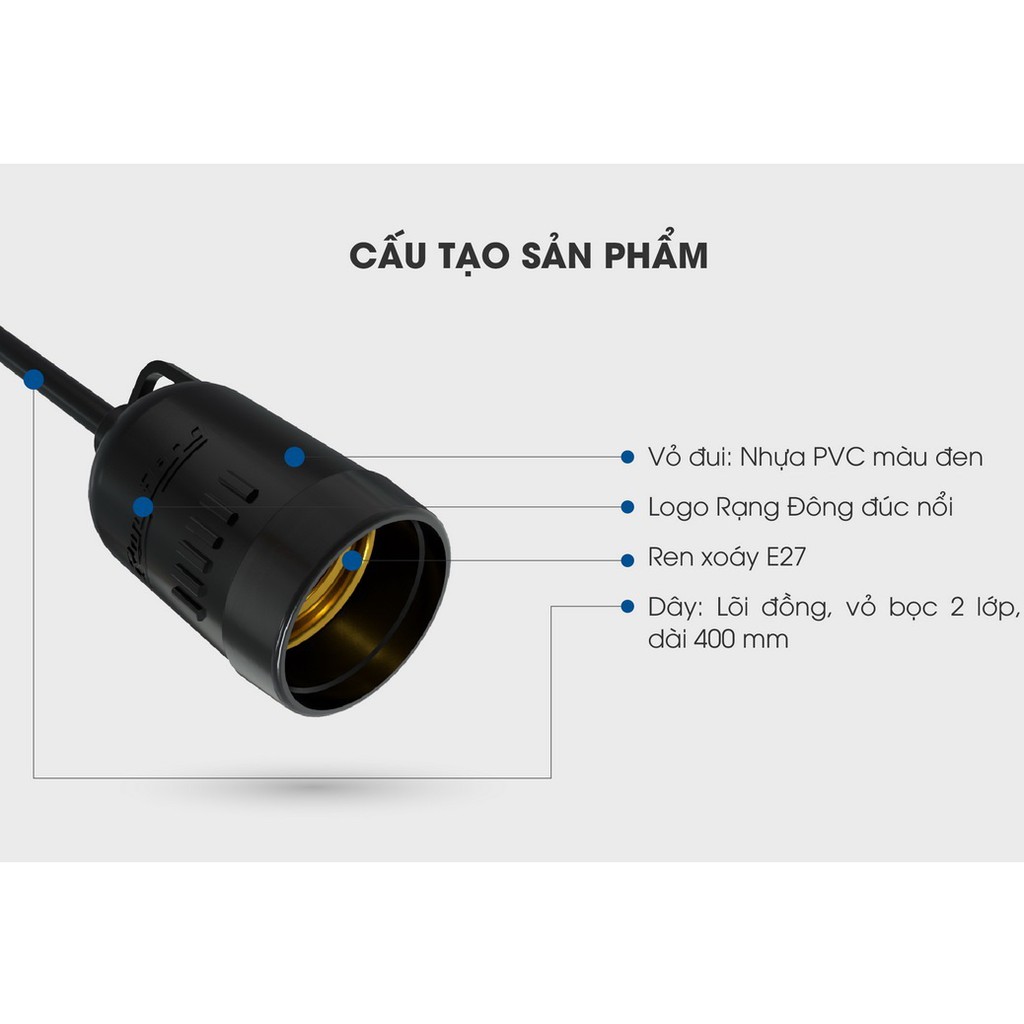 Đui đèn treo chống nước chính hãng rạng đông E27