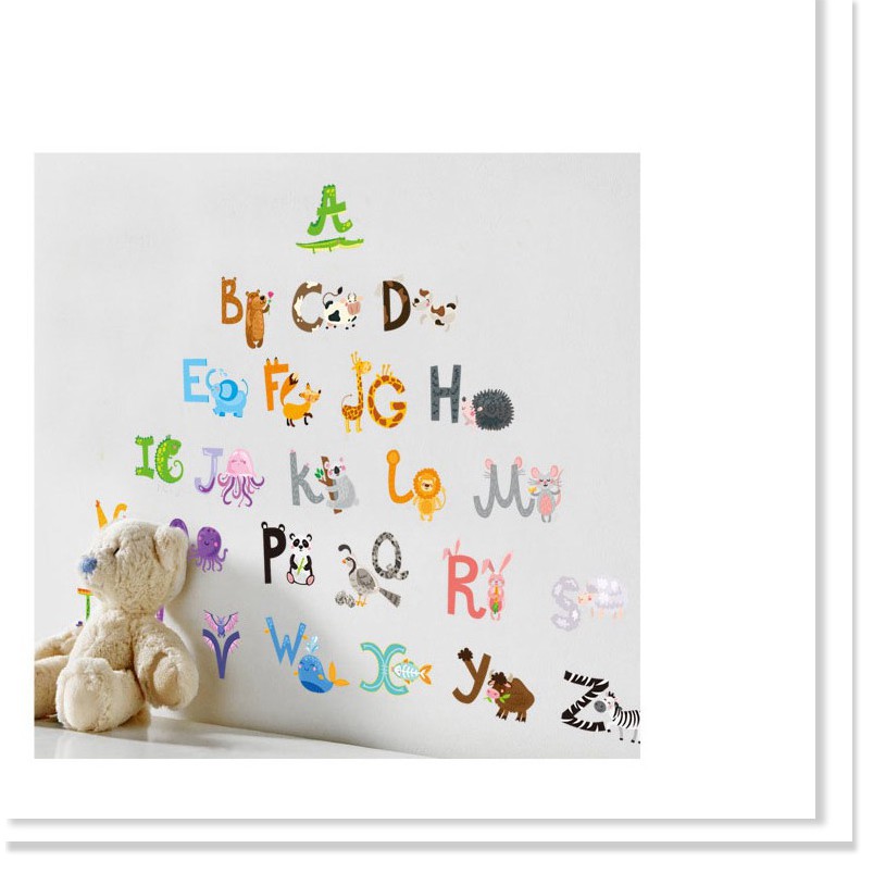 Decal 24 chữ cái cho bé - Miếng Dán Tường Hình Chữ Cái Và Các Con Vật Đáng Yêu