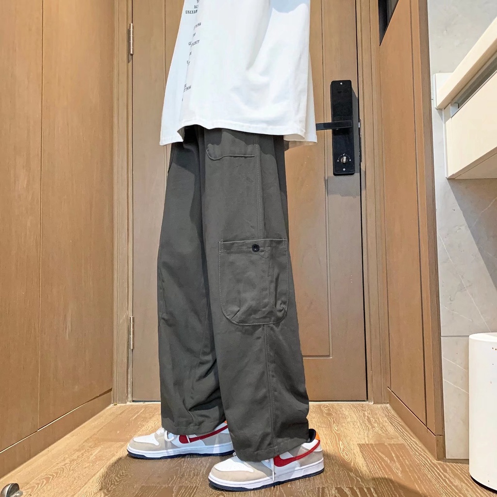 ♞AFF LIGA♞ Quần Dài Ống Rộng Có Túi Màu Trơn Thời Trang Dành Cho Nam